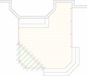 Overhead view of large, mid-height, single level deck with a pergola (#1R7112).