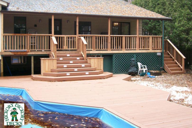 Onground Diy Deck Plans Large Single Level Onground Pool Deck With Planter Boxes Built Into The Stairs