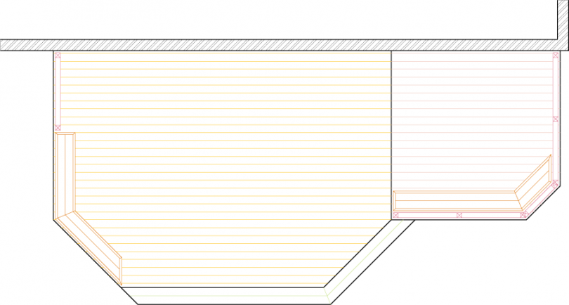 this deck plan is for a large low 2 level deck features benches