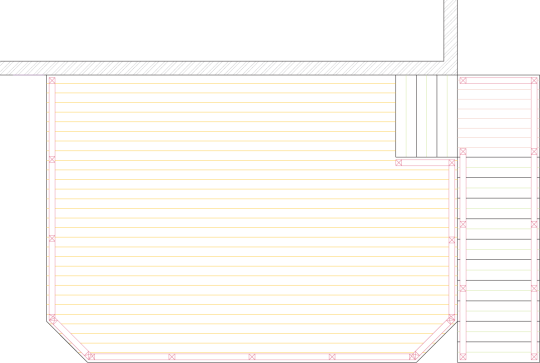 Overhead view of deck plan for a large high single level deck.