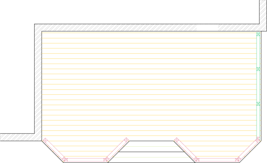 Overhead view of a deck plan for a medium size low single level deck with a privacy screen.