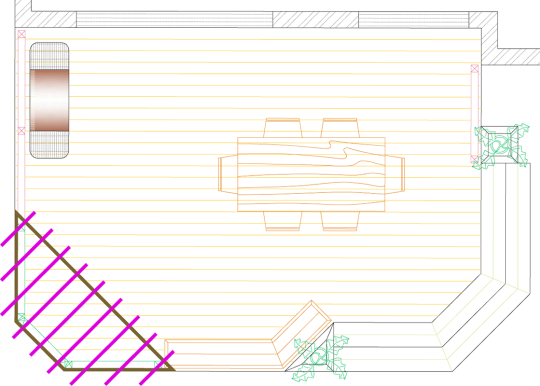 Overhead drawing of deck plan for a medium size single level deck.