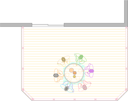 Overhead view off a medium high single level deck plan.