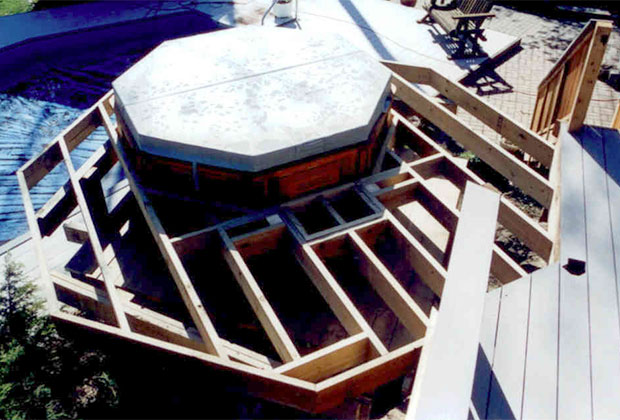 Framing around an octagonal hot tub.