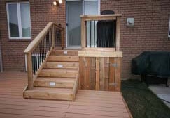 A closed gate in a deck skirt.