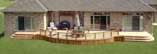 A large single level deck with a curved front edge.