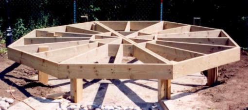 Base structure of Gazebo, framed, before deck boards go on.